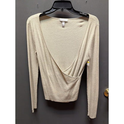 Leith VNeck faux Wrap sweater oatmeal Size Medium NEW ribbed waist Pullover NEW