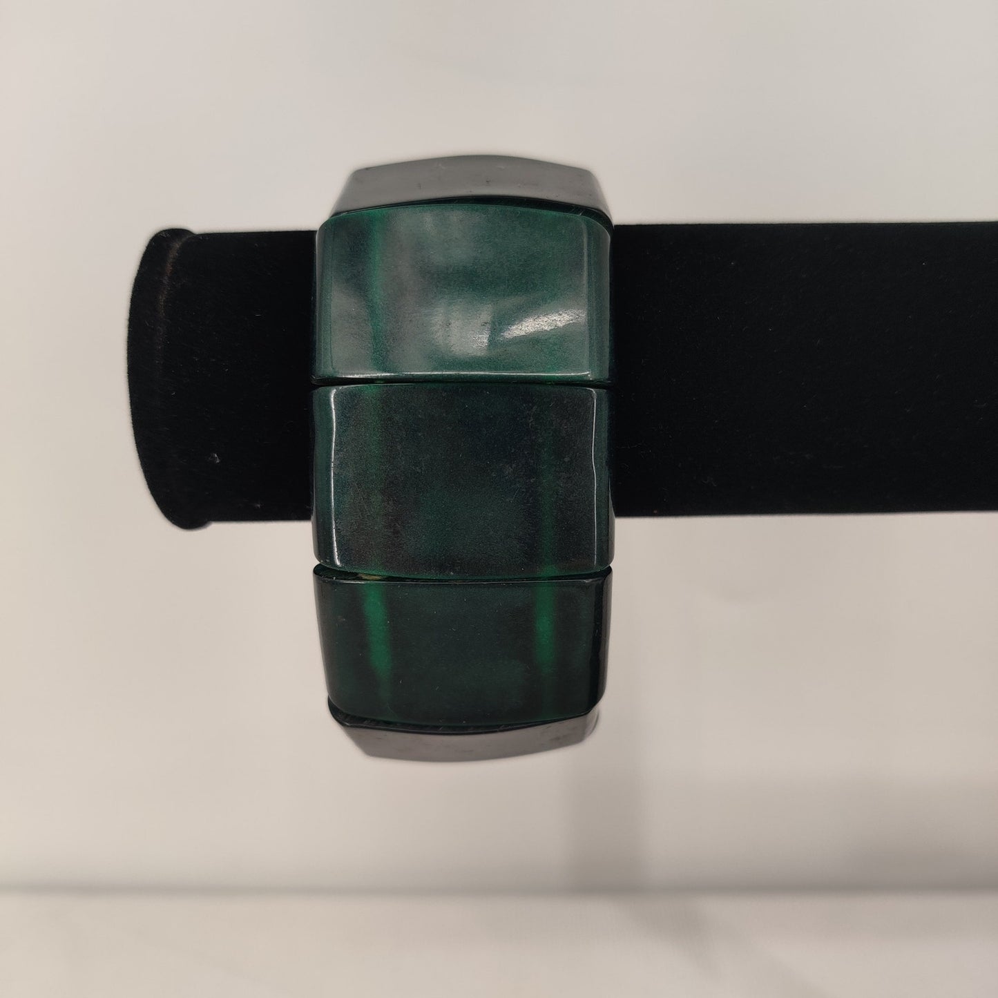 Vintage Emerald Green Acrylic Block Statement Bracelet 80s MCM Geometric Chunky