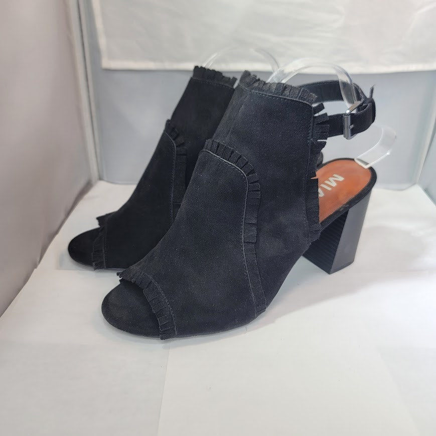 MIA Sandals Womens Slingback Black Suede Peep Toe Chunky Heels Casual Size 10