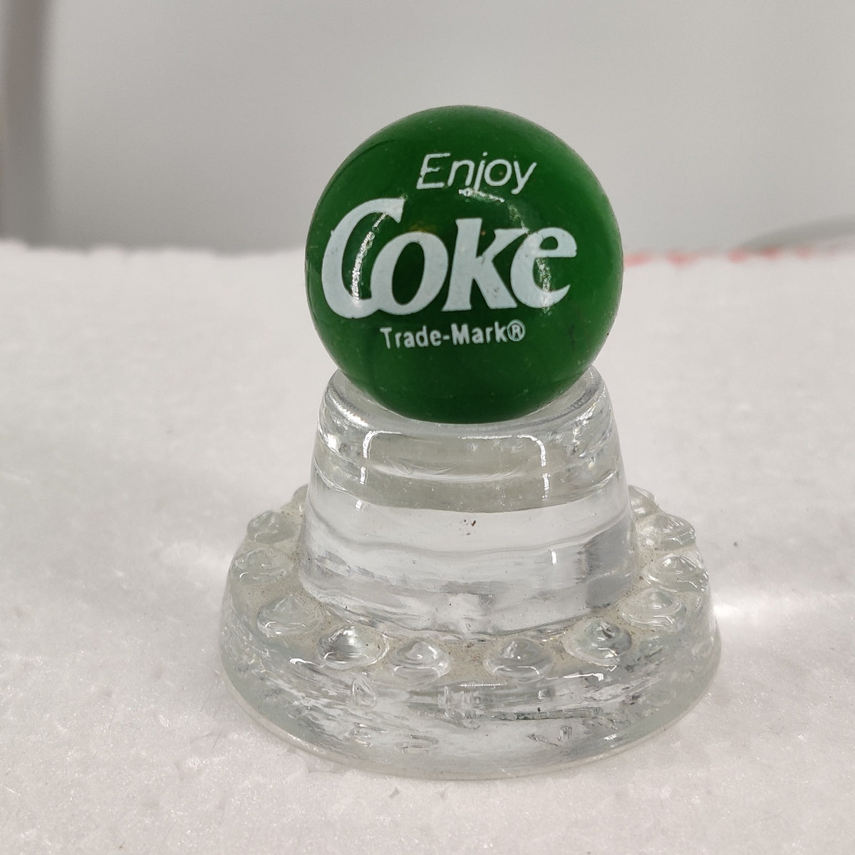 Vintage Coca Cola Enjoy Coke Advertising Glass Marble Green White Logo Shooter #