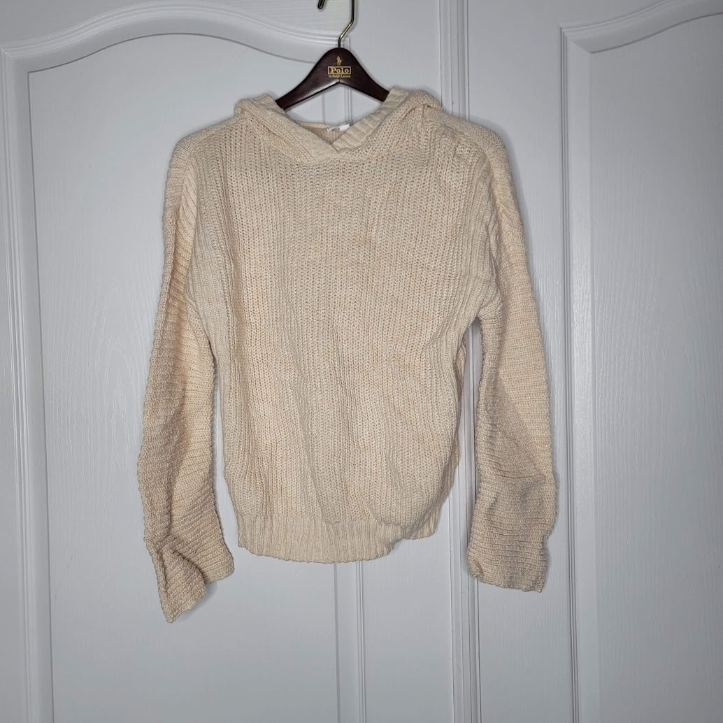 Abound Hooded Pullover Rib Knit Sweater Size MEDIUM Beige Oatmeal NWT