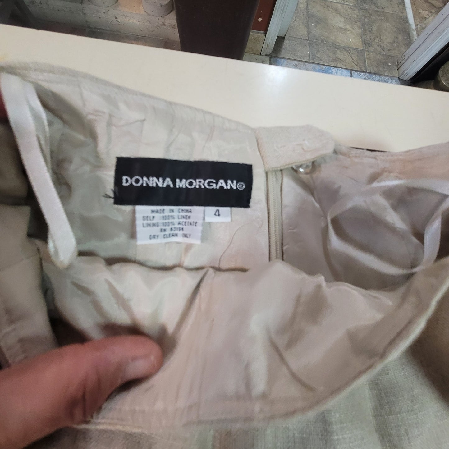 Donna Morgan Vintage Tan Linen Embroidered Pants Coastal Luxury High Waist 4