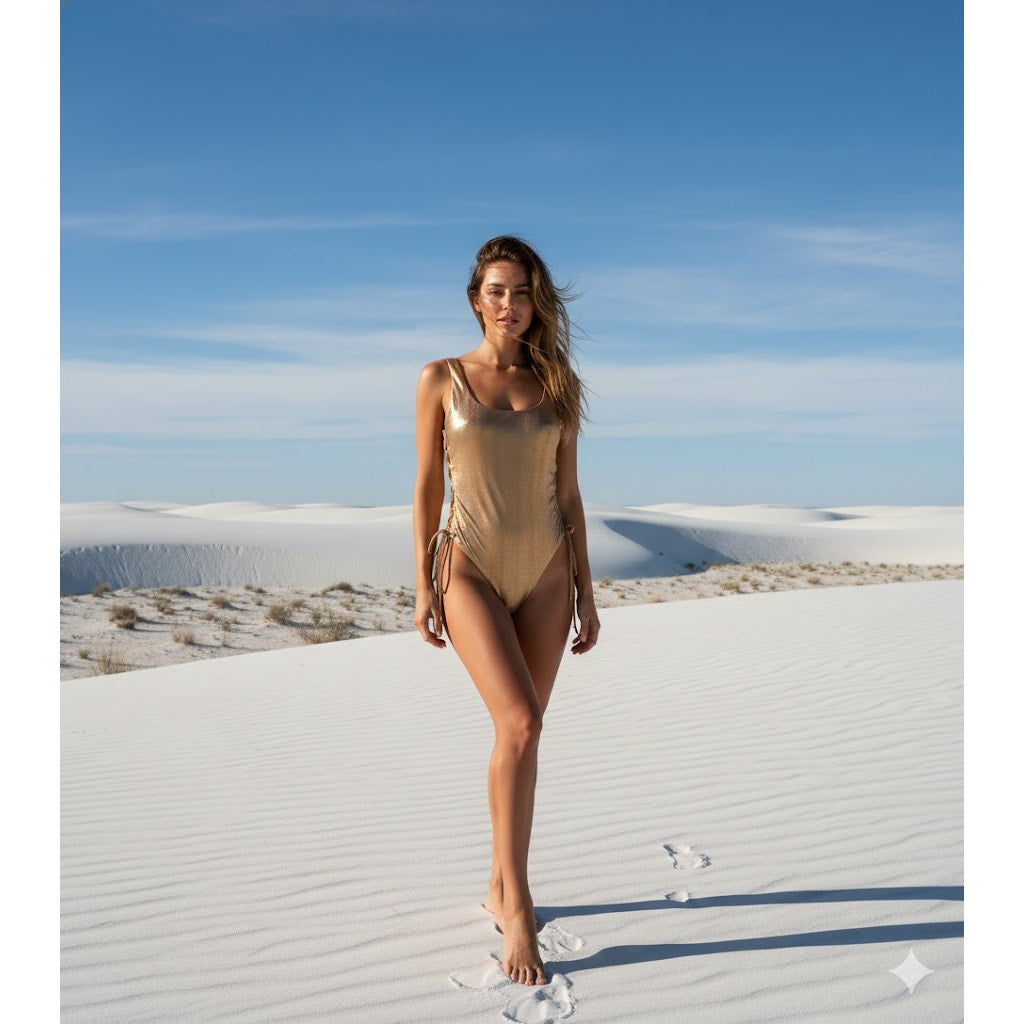 The Bikini Lab One Piece Swimsuit Bathing gold skimpy coverage XS Side strings