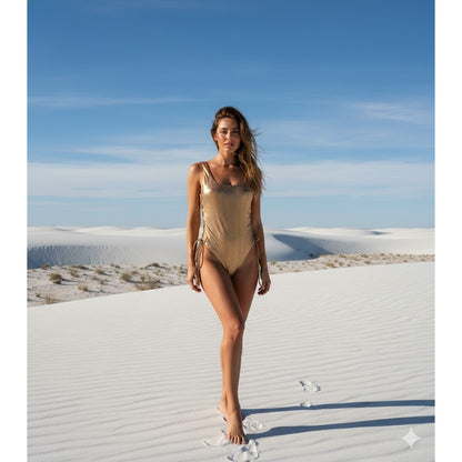 The Bikini Lab One Piece Swimsuit Bathing gold skimpy coverage XS Side strings
