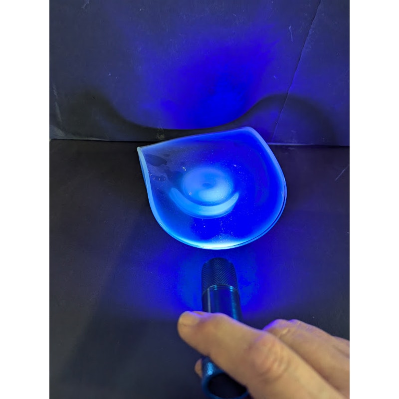 Blue Vaseline Glass Candy Trinket Tray Uranium Radiated Opalescent Curved Lip