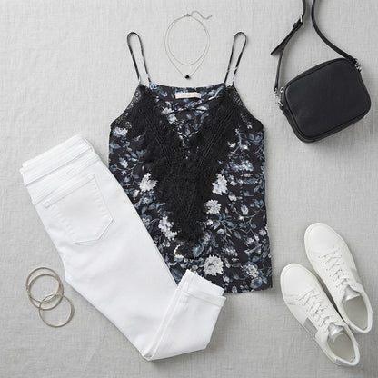 WAYF NWT Black White Lace Front Top Medium Layering Summer Casual Festival Boho