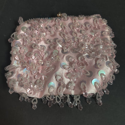 Vintage Pink Sequin Beaded Loop Handbag Party Glamour Y2K Evening Bag