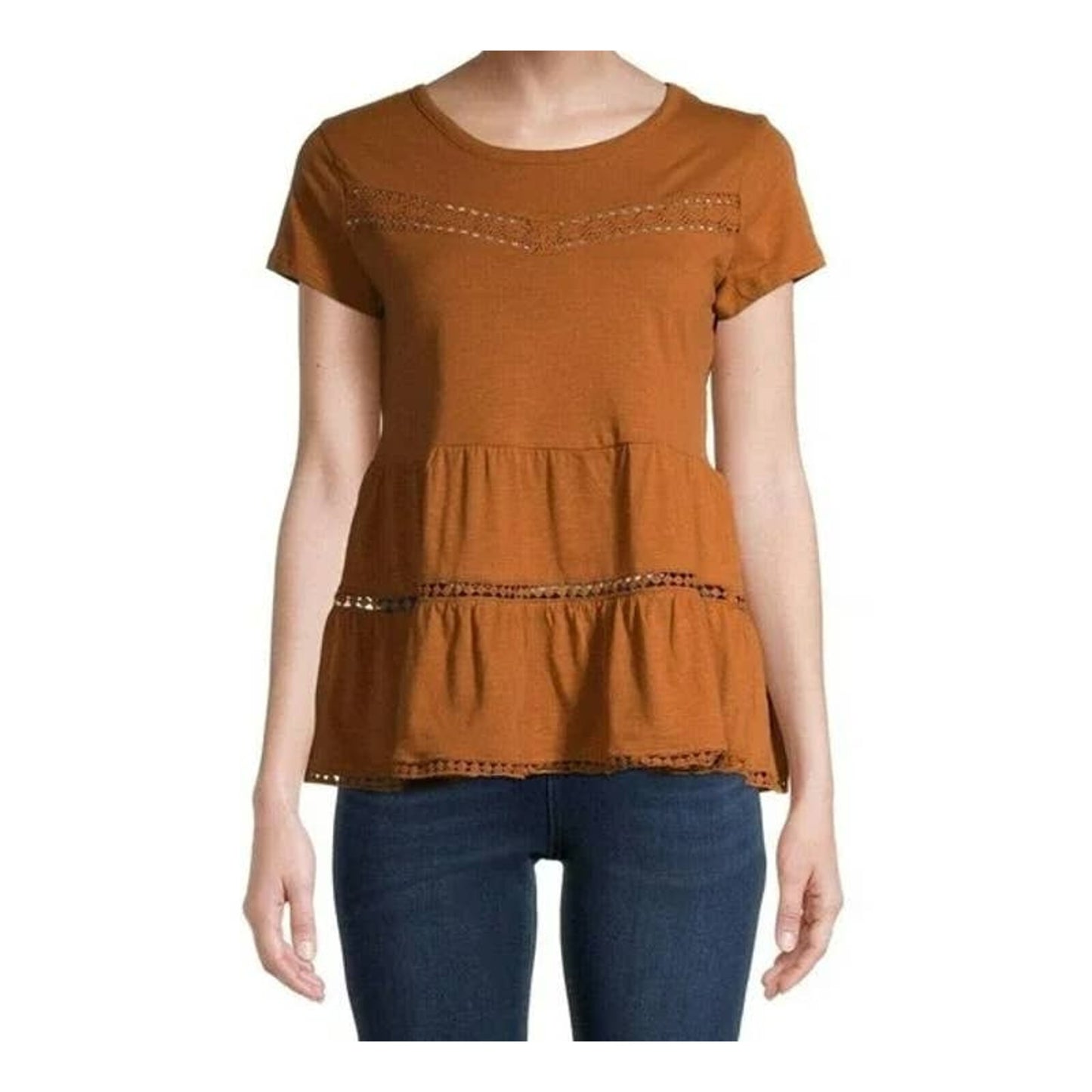 Derek Heart Juniors Babydoll Tiered Pullover Top Sz LARGE Glazed Ginger NWT