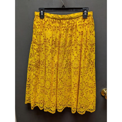 J. Crew Eyelet Yellow Style AK111 Skirt  Size 4 casual summer pockets scalloped