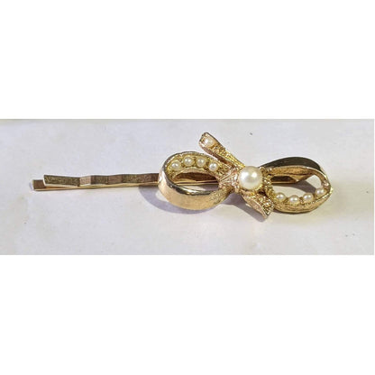 Vintage Faux Pearl Knot Goldtone Hair Pin