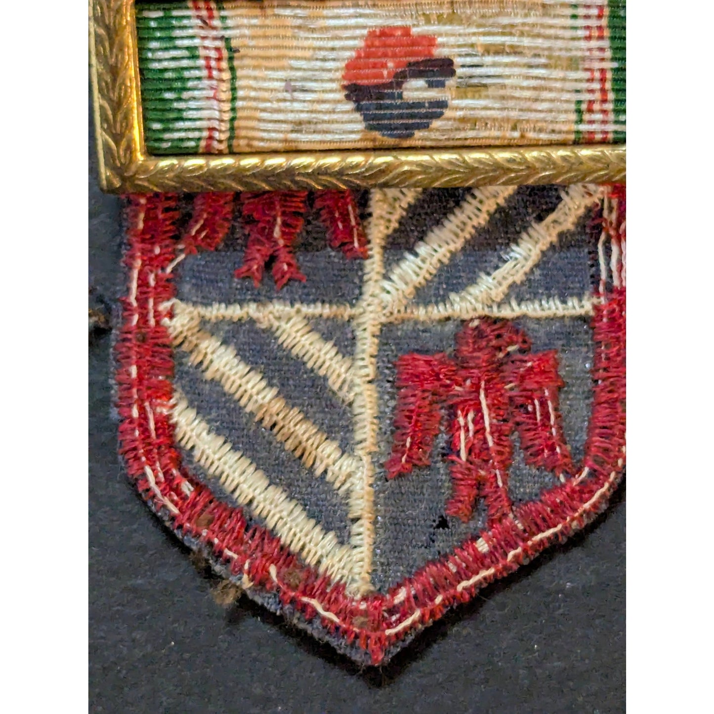 WWII European Theater Bullion Shield Patch & Framed Citation Ribbon Insignia