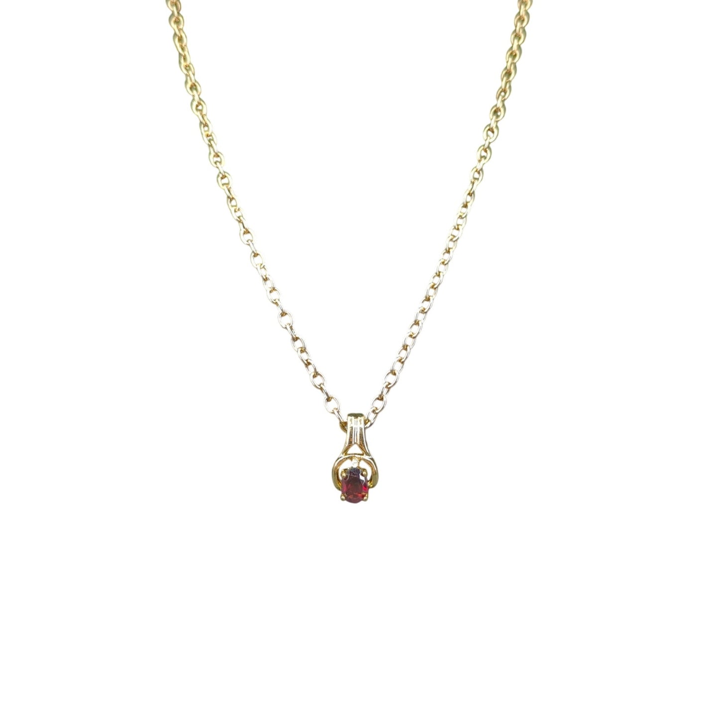 Vintage Fashion Necklace Gold-Tone Teardrop Pendant Necklace Ruby Red Stone 18"