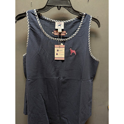 Southern Girl Prep NEW Sleeveless tank Shirt Cotton XL CASUAL dark blue plaid