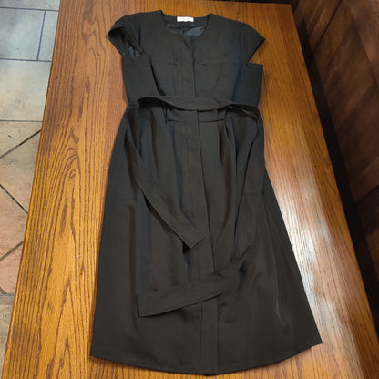 Calvin Klein Black Short Sleeve Trench Style Belted Midi Dress Small Vintage Y2K