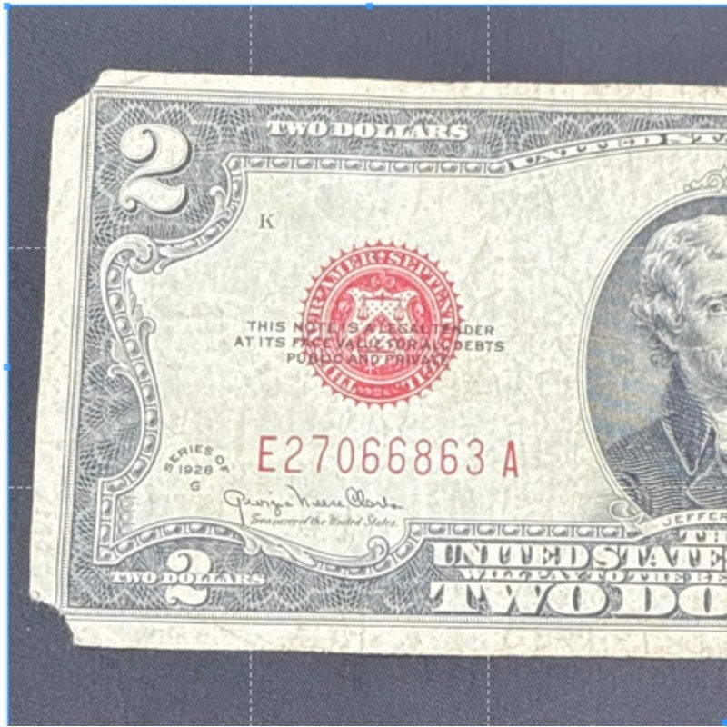 Paper Currency Bank Note USA Paper Money $2 Series 1928 G Red Seal