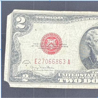 Paper Currency Bank Note USA Paper Money $2 Series 1928 G Red Seal