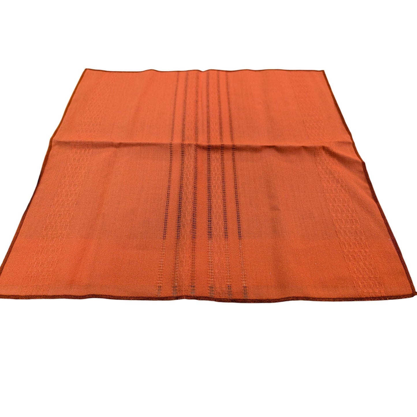 Vintage Mid Century Orange Cloth Napkins Set 4 Black Stripe Accent Retro Dining