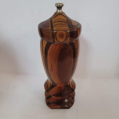 Exotic Marquetry Wood Pepper Grinder top Mill fine/course 8" vintage hand crank