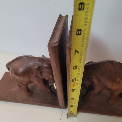Vintage Wood elephant with tusk bookends wood pair