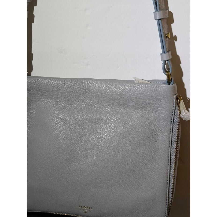 Fossil Preston Small Expandable Crossbody Bag Pastel Blue Leather NWT Travel