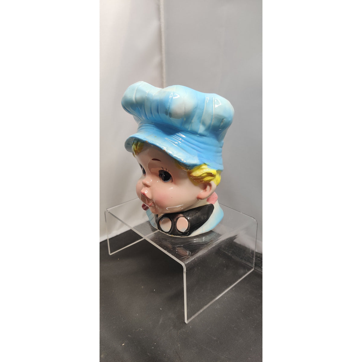 Vintage Blue Chef Hat Child Head Vase Planter Kitschy Ceramic EO Brody A-1541