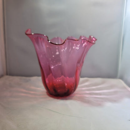 Handblown Art Vase Glass Rob O'Dell 2007 Soffi Studio Pink ruffle top tapered