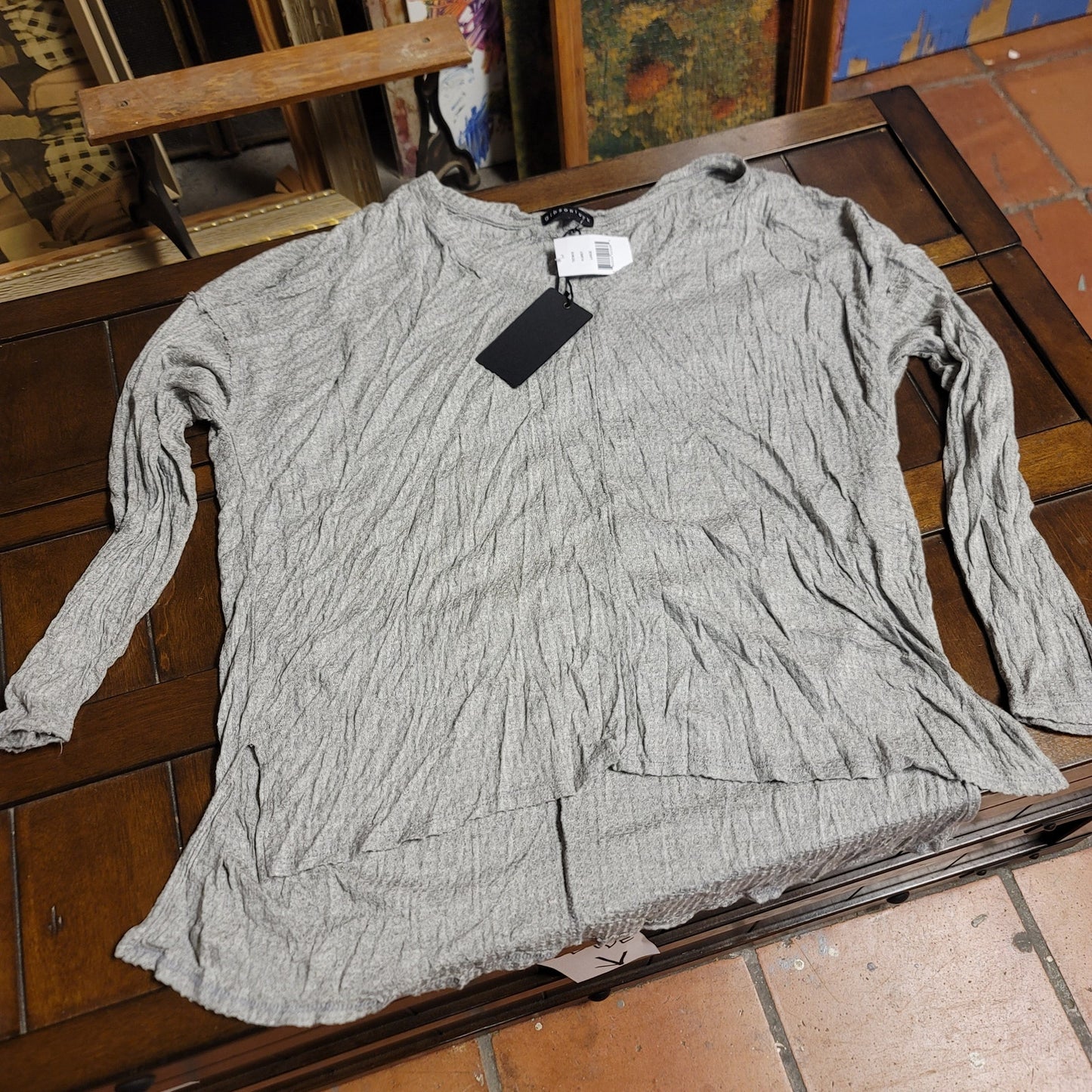 Gibsonlook High Low Heather Grey Long sleeve lightweight Top blouse Women Large