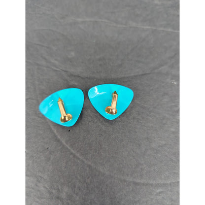 Vintage Mid-Century Bright Turquoise Blue Triangle Screw Back Earrings Retro