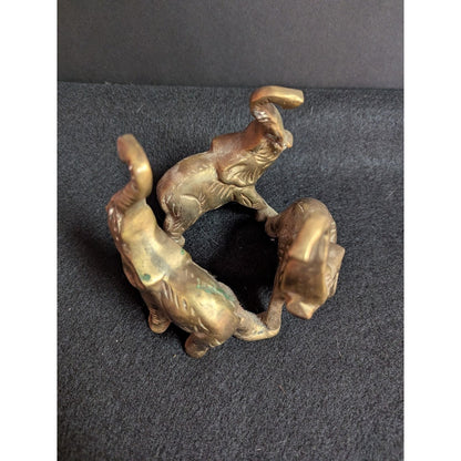Small vintage bronze ring of 3 elephants trunks raised all attached
