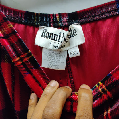 Ronni Nicole Petite Red Tartan Plaid Maxi Skirt Glass Beaded Back Slit VTG. PXL