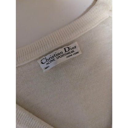 Vintage Christian Dior Cashmere Ivory Long Sleeve VNeck sweater Womens M/L