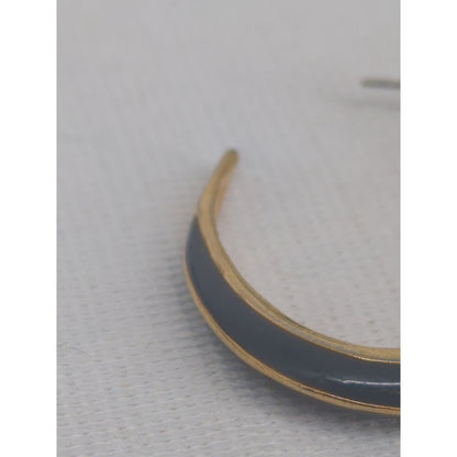 Vintage Black and Gold Curved Hoop Post Earrings Retro Crescent Chic