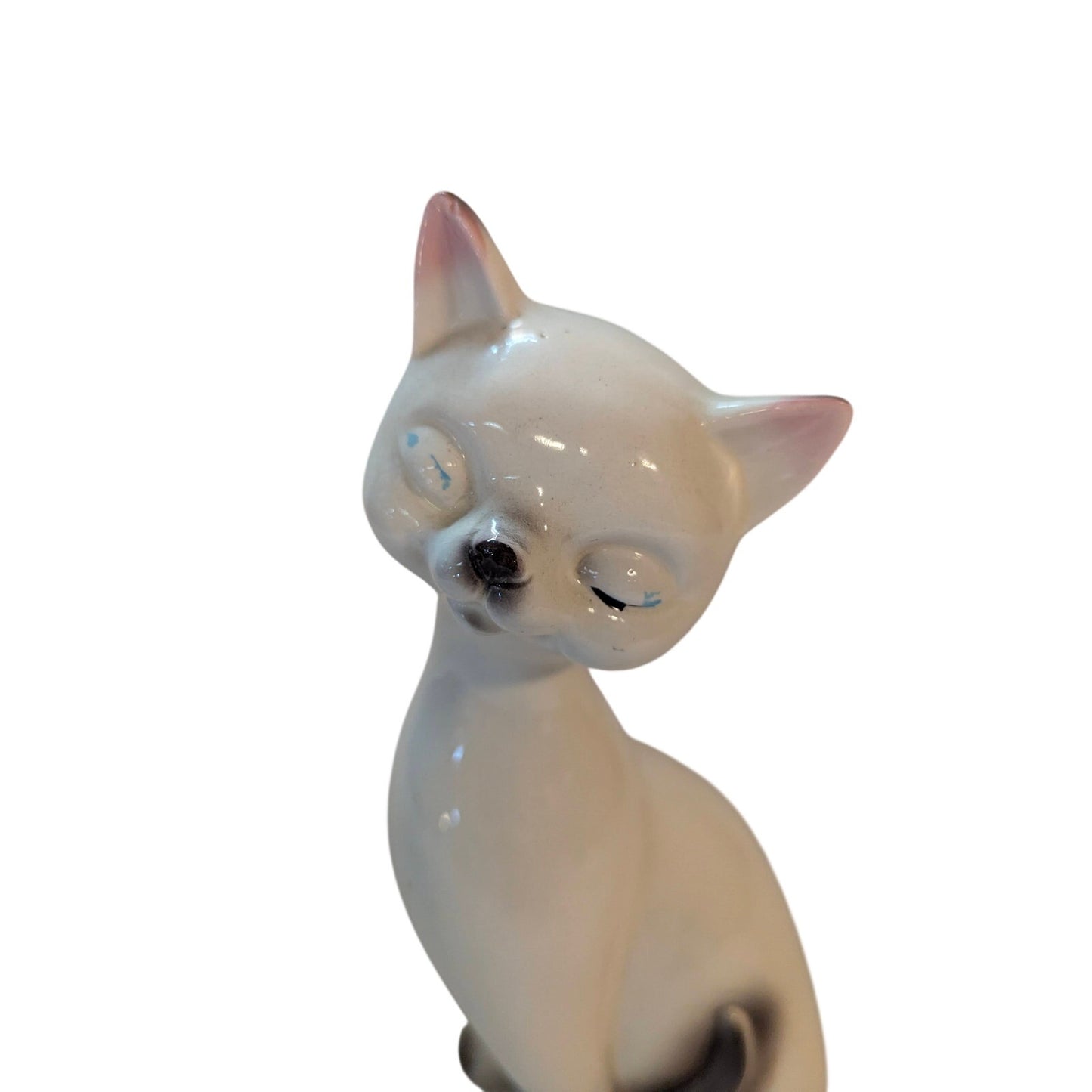 Vintage Mid-Century Siamese Cat Figurine Ceramic Long Neck Retro Statue 10"