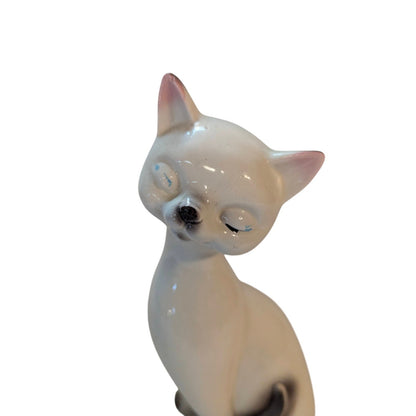 Vintage Mid-Century Siamese Cat Figurine Ceramic Long Neck Retro Statue 10"