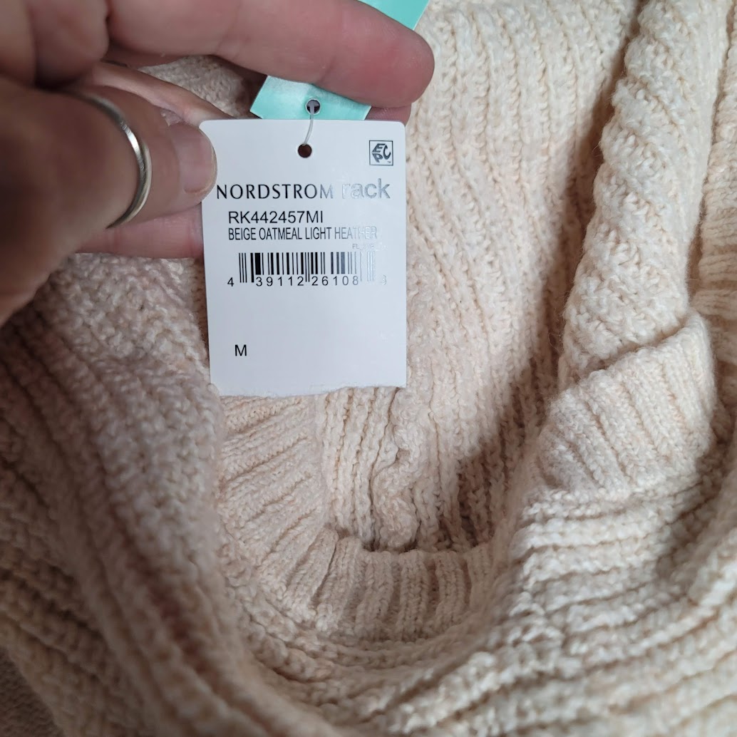 Abound Hooded Pullover Rib Knit Sweater Size MEDIUM Beige Oatmeal NWT