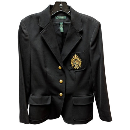Lauren Ralph Lauren Crest Blazer Black Wool Gold Button Size 6 Dark Academia