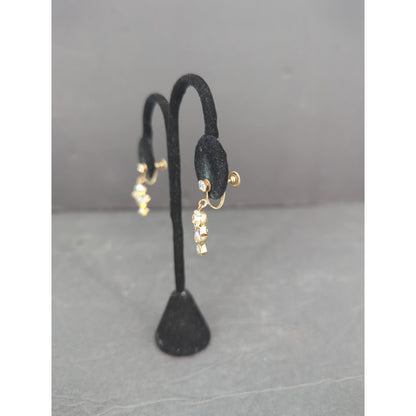 Vintage Gold Tone Aurora Borealis AB Rhinestone Dangle Drop Screw Back Earrings