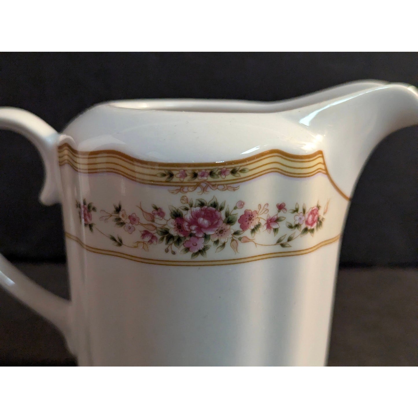 Vintage Lynne Fine China Creamer Pitcher Floral Gold Trim French Country