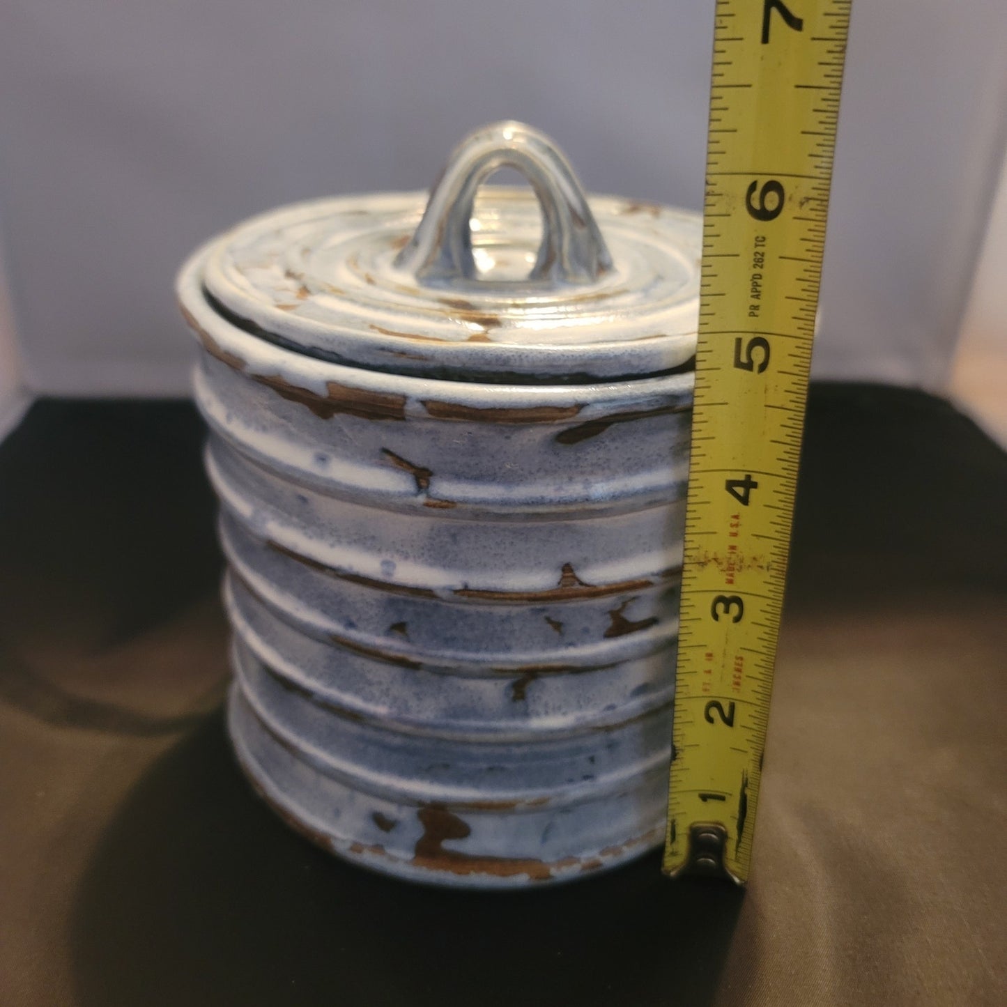 Vintage Studio Pottery Ribbed Ceramic Lidded Canister Jar MidCentury Modern Boho