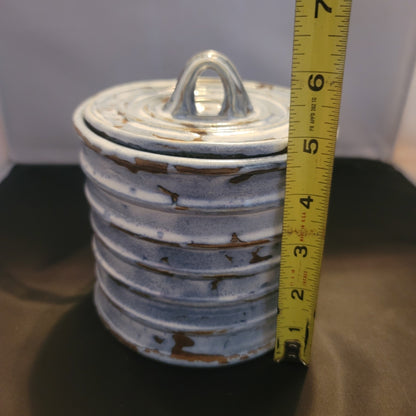 Vintage Studio Pottery Ribbed Ceramic Lidded Canister Jar MidCentury Modern Boho