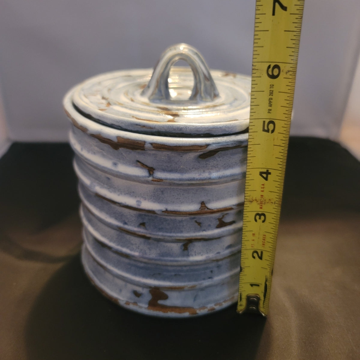 Vintage Studio Pottery Ribbed Ceramic Lidded Canister Jar MidCentury Modern Boho
