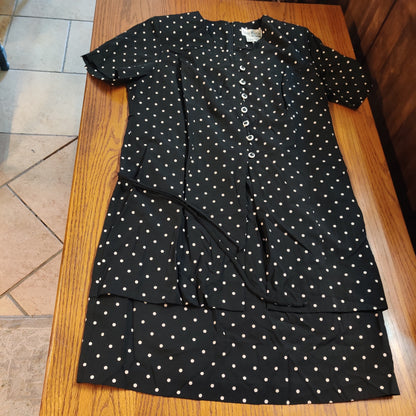 Sherri Martin Size 16W Black White Polka Dot Dress short Sleeve Knee Length 80's