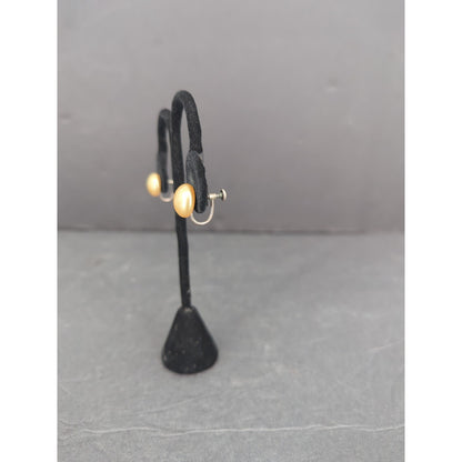 Vintage White Cream Faux Pearl Solitaire Screw Back Earrings Mid Century Retro