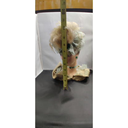 Vintage 10" Glamour Lady HeadVase Planter Fancy Hat Kitsch Ostrich FeathersRARE