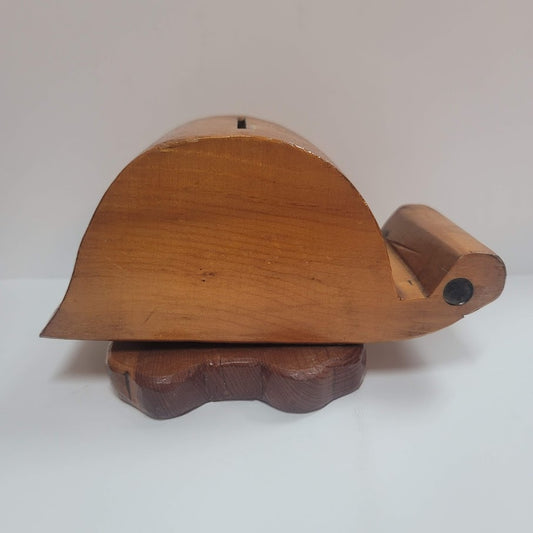 Vintage handmade wood SNAIL bank Piggy 2 pc. pedestal UNIQUE gift