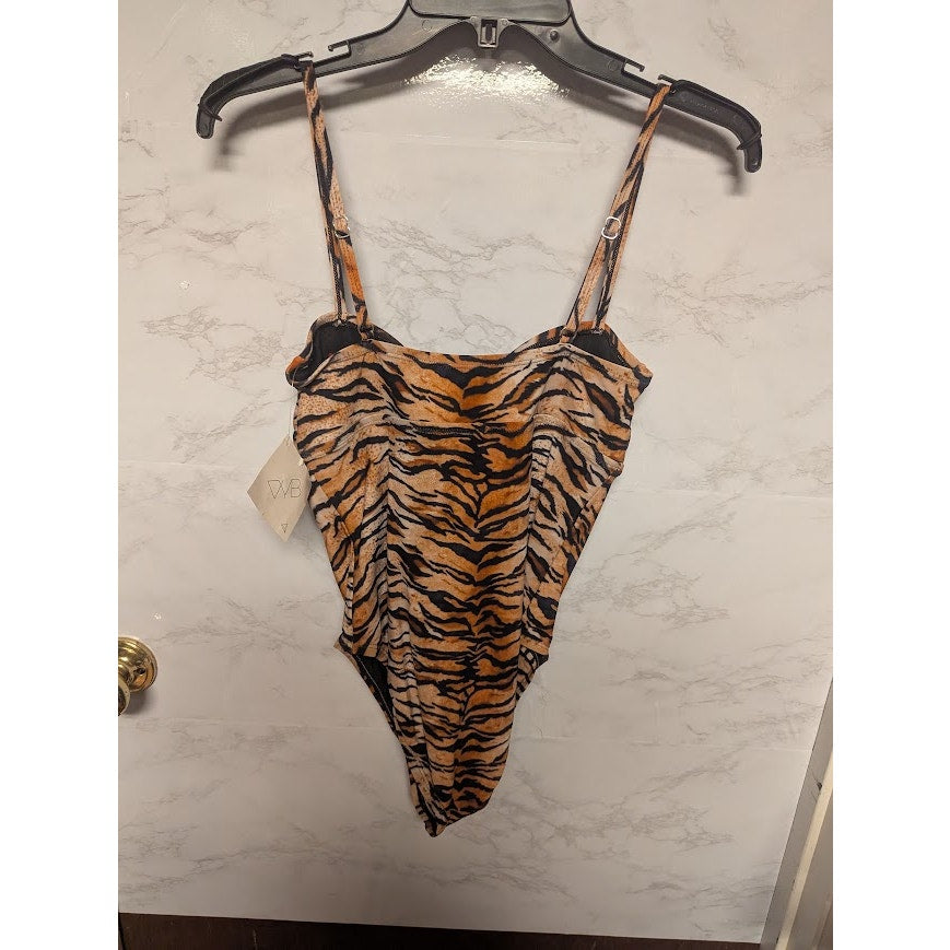 VYB Tiger Print Bandeau Cutout One-Piece Swimsuit Size Medium NEW adjustable
