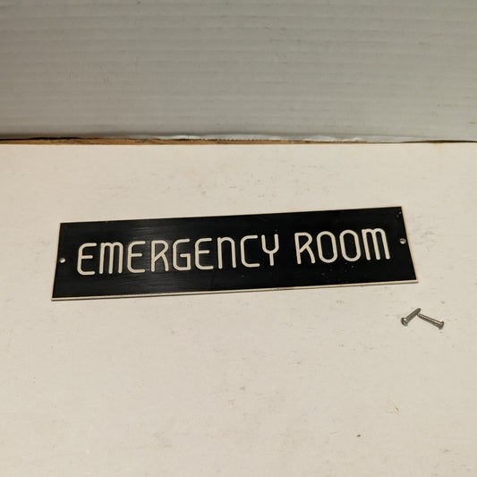 Vintage door sign EMERGENCY ROOM  Plaque Black Bold San Serif MCM type Industry
