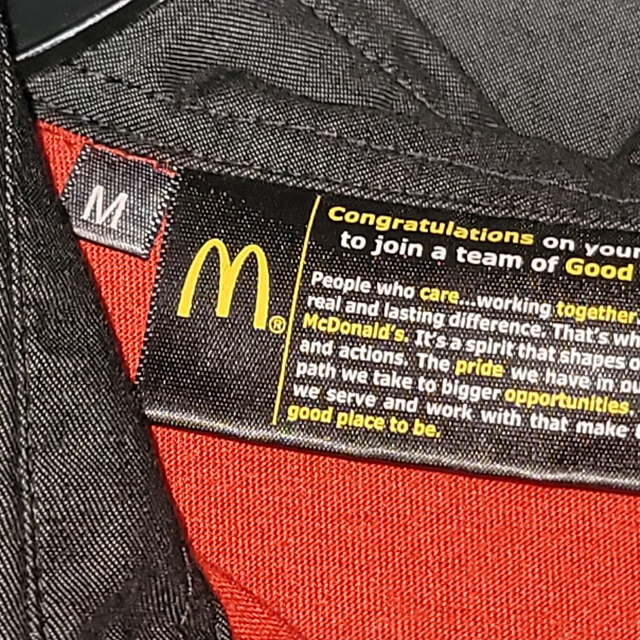 McDonald's Official Employee Server Uniform Polo Shirt Medium Red Black Workwear