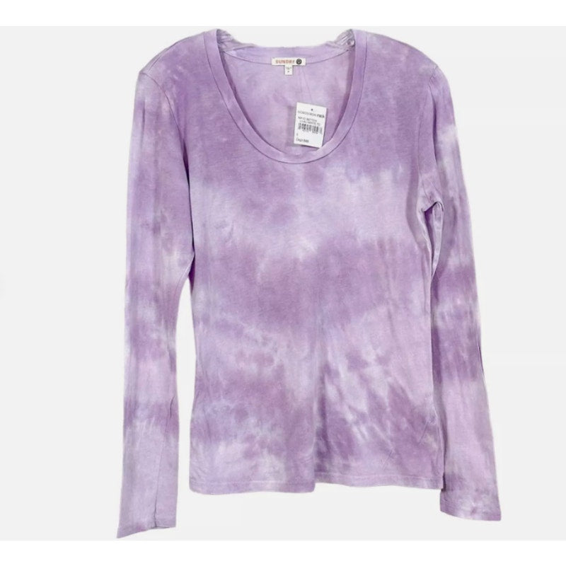 Sundry Purple and White Tie Dye Long Sleeve T-Shirt, NWT, Small, MSRP $79