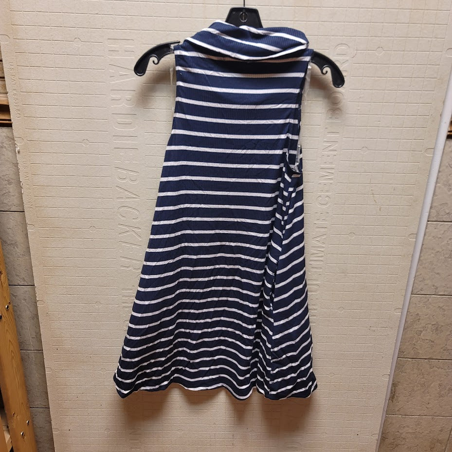 Socialite Cowl Neck Swing Dress Blue White Striped Pockets Size XS NEW Casual